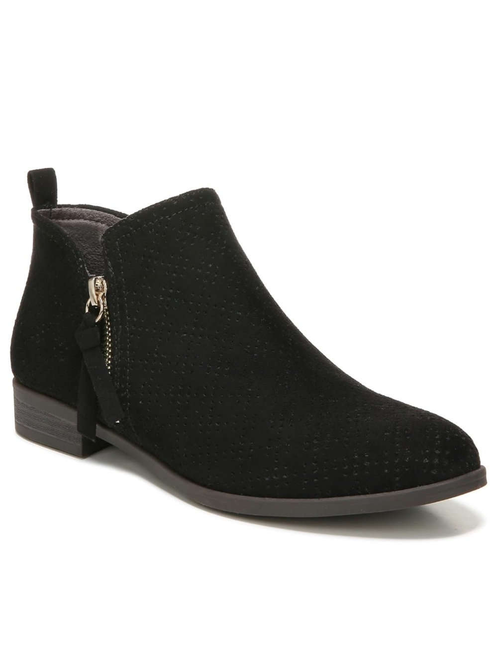 Dr Scholl’s Black Suede Ankle Bootie with Side Zip Accent- 6.5